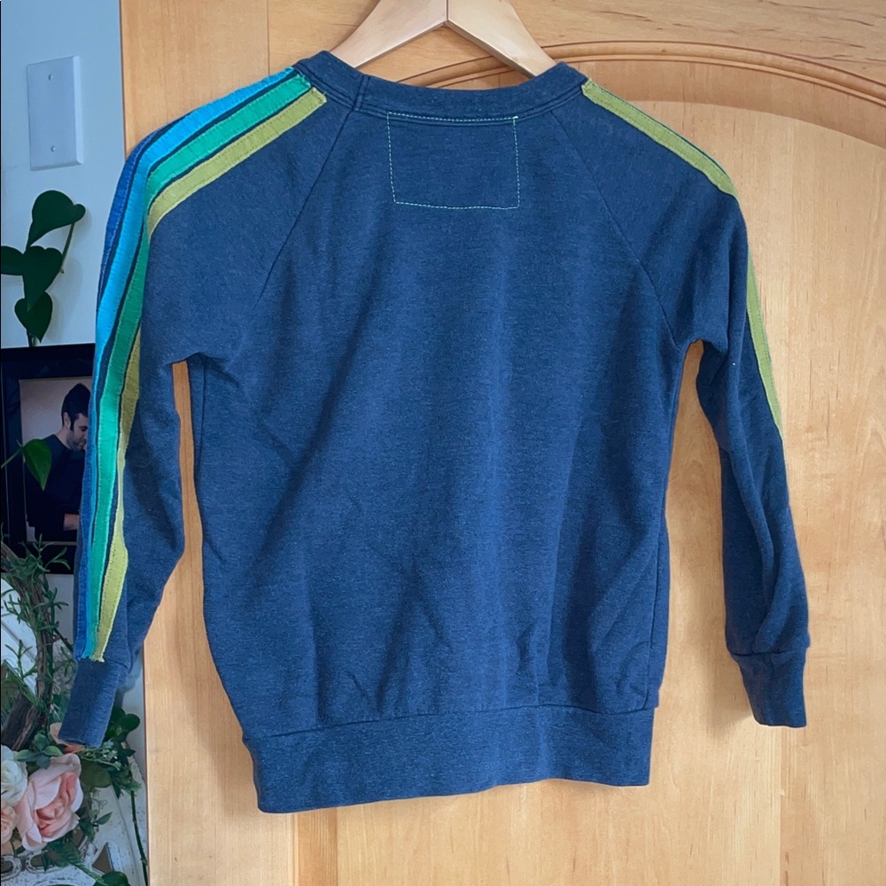 Aviator Nation Kids Sweatshirt with Teal & Blue Green Shoulder Stripes 12 - Picture 9 of 9